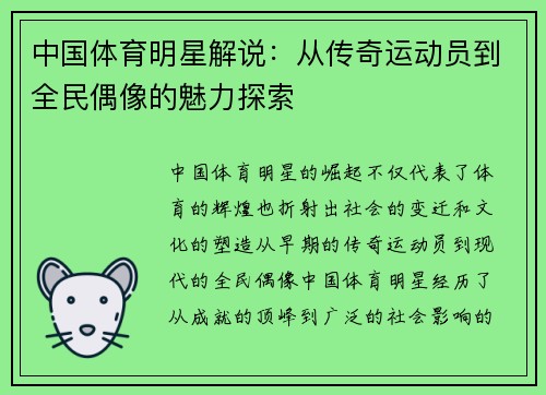 中国体育明星解说：从传奇运动员到全民偶像的魅力探索